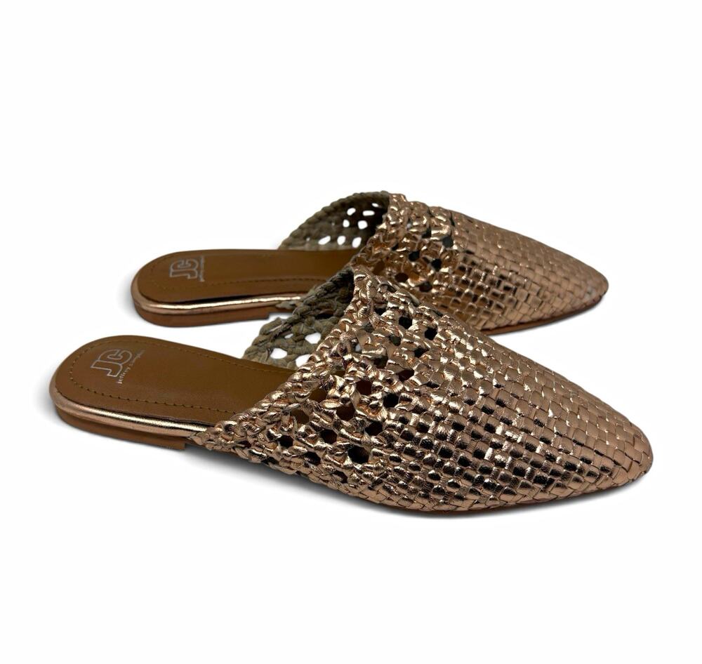 Jeffrey Campbell Rose Gold Leather Woven Pointed Toe Mule Flats Women’s US 7